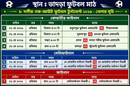 ভাদড়া ফুটবল মাঠে ৮ দলীয় ডে-নাইট নক-আউট ফুটবল টুর্নামেন্ট ২০২৬ শুরু ৩১ মে